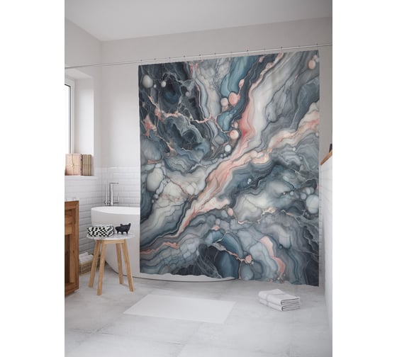 Изображение товара Штора для ванной, занавеска водоотталкивающая в ванную комнату тканевая JoyArty "Мраморное панно" sc_sd1112
