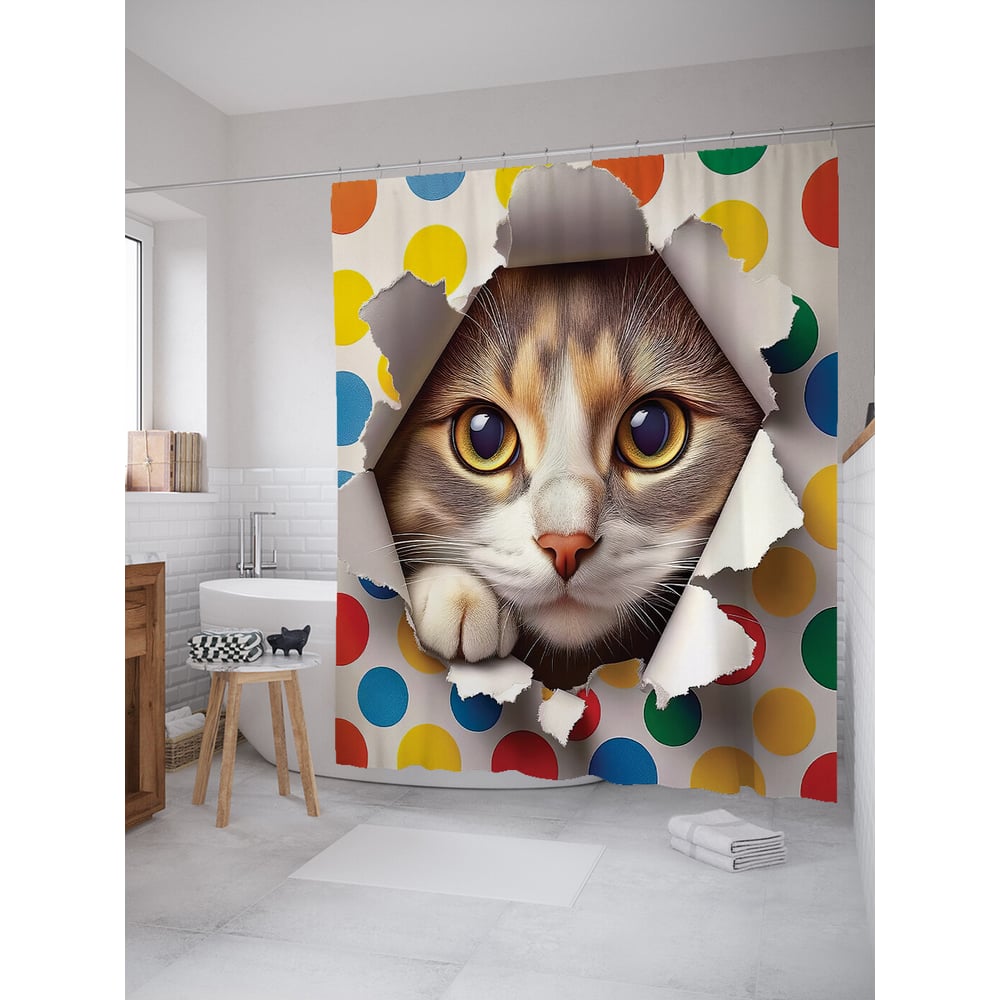 Изображение товара Штора для ванной JoyArty Кошачий подарок водоотталкивающая тканевая