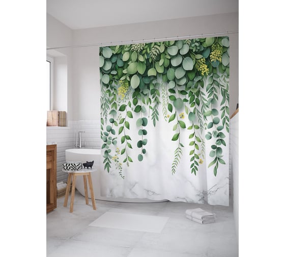 Изображение товара Штора для ванной, занавеска водоотталкивающая в ванную комнату тканевая JoyArty "Плетёнка" sc_429333