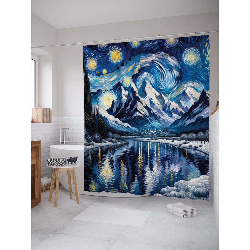 Изображение товара Штора для ванной JoyArty Ночь в горах водоотталкивающая 2000x1800 мм