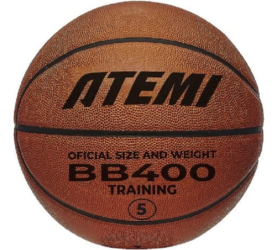 Изображение товара Мяч баскетбольный клееный ATEMI BB400N р. 5, синтетическая кожа ПУ, 8 панелей, окружность 68-71 см 00-00009821
