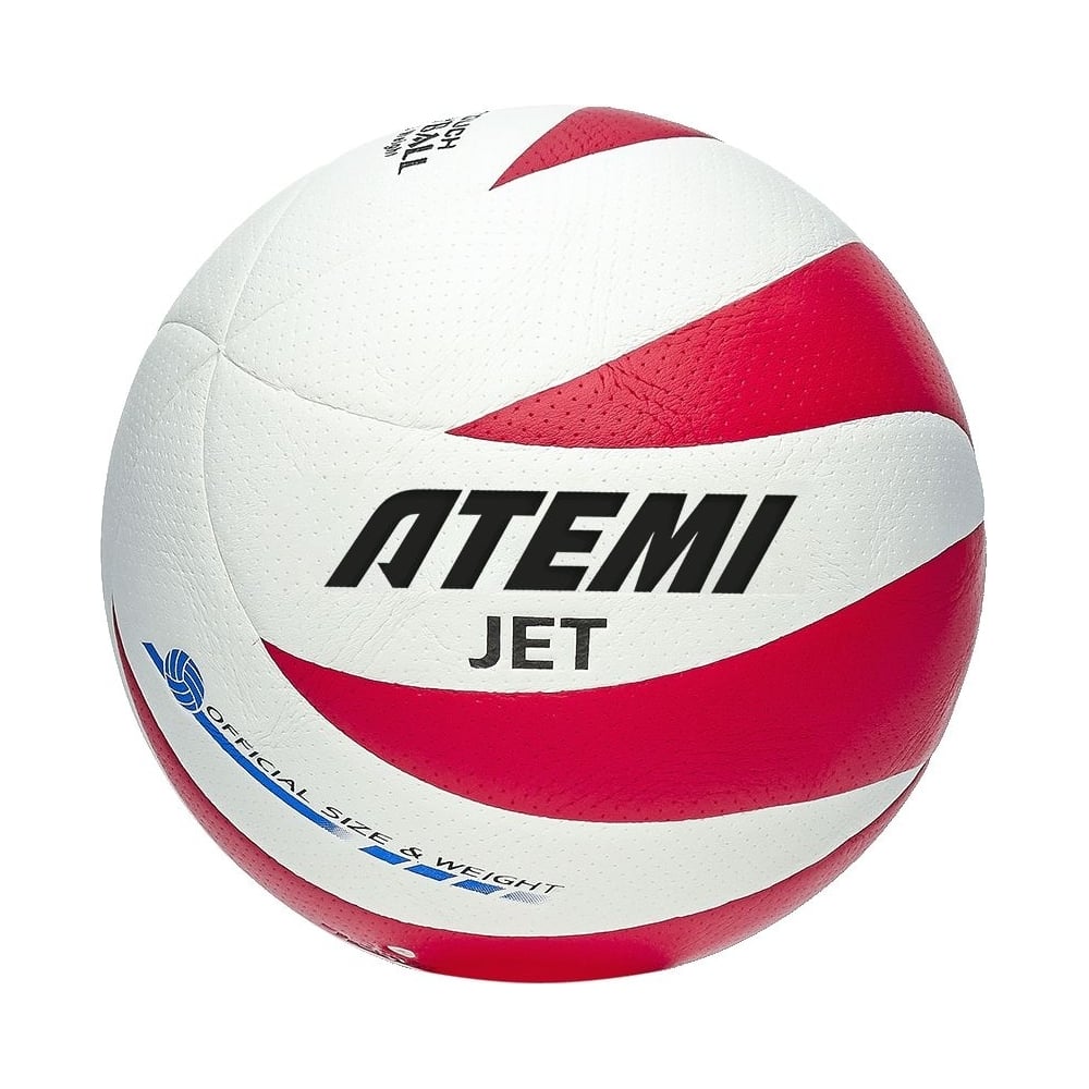 Изображение товара Мяч волейбольный клееный ATEMI JET (N), синтетическая кожа PU Soft, белый/красный, 12 панелей, окружность 65-67 см 00-00009846