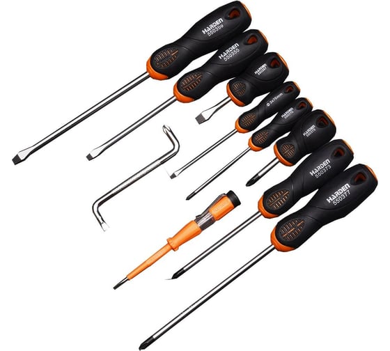 Изображение товара Набор профессиональных отверток с тестером HARDEN CrV, 2-компонентная рукоятка эргономик, 10 шт. 550395