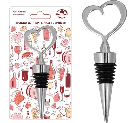 Изображение товара Пробка для бутылки МУЛЬТИДОМ "Сердце", размер 11,5x4,5x2 см VL13-197