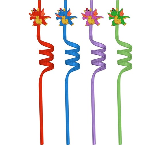 Изображение товара Трубочки для коктейля МУЛЬТИДОМ "Драконы". 4 шт, длина 26 см VL13-164
