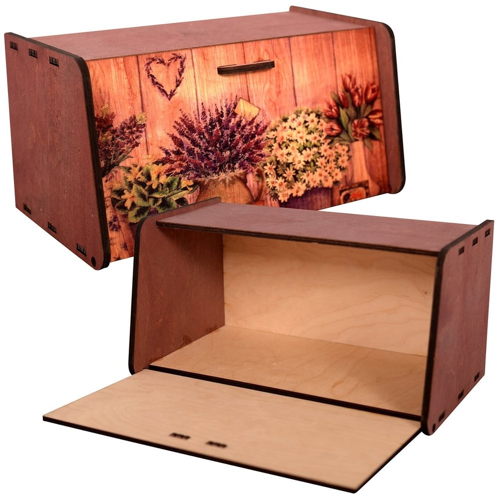 Изображение товара Хлебница МУЛЬТИДОМ Прованс прямоугольная из дерева 35,5x20,5x18,5 см