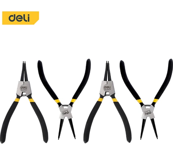 Изображение товара Набор из 4-х съемников стопорных колец DELI DL20521-4 175мм, сталь HRC50-54, прорезиненная рукоять, блистер 134994