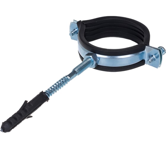 Изображение товара Металлический сантехнический хомут для труб со шпилькой и дюбелем СВК 60-64, 2 дюйма, гайка М8 SVK-F050М8 Н0000012914