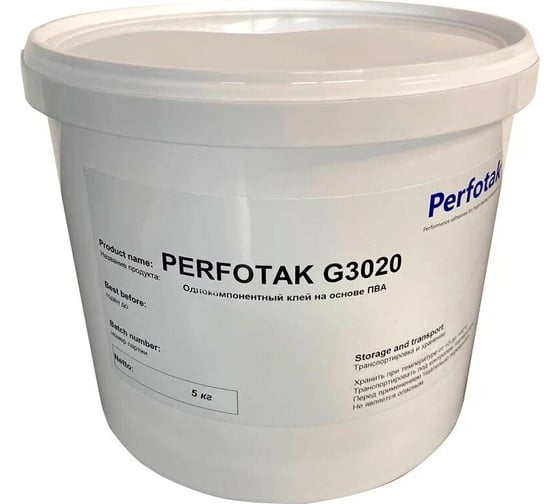 Изображение товара Клей на основе ПВА с очень хорошей влагостойкостью класса D3 Perfotak G 3020 ведро, 5 кг PFTG3020002