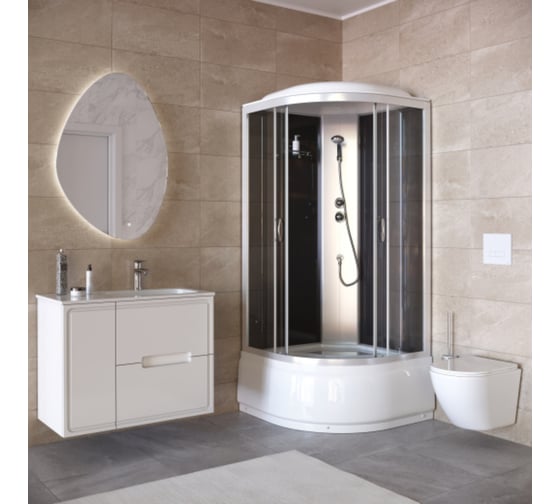 Изображение товара Душевая кабина без гидромассажа Taliente 80х80х215 см, четверть круга, тонированное стекло, черные задние стенки TA-8080G