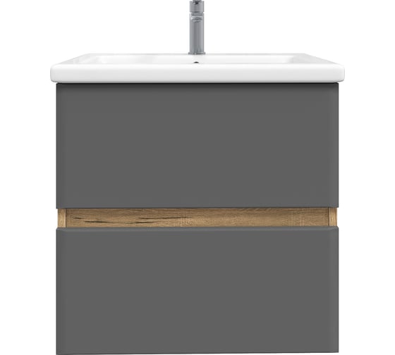 Изображение товара Тумба подвесная Sanstar Graffa 50 с раковиной Como 50 (комплект) для ванной комнаты Дуб вотан, графит софт450.1-1.4.1.ККОМ