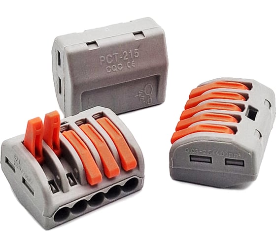 Изображение товара Универсальная клемма КрепПак СМК 222-415, 5-проводная серая 0,08-2,5/4 мм² 40 шт/уп 048.000016