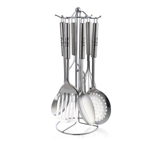 Изображение товара Набор кухонных принадлежностей Lara 7 предметов, металлический стенд, СТАЛЬ, полировка LR07-31