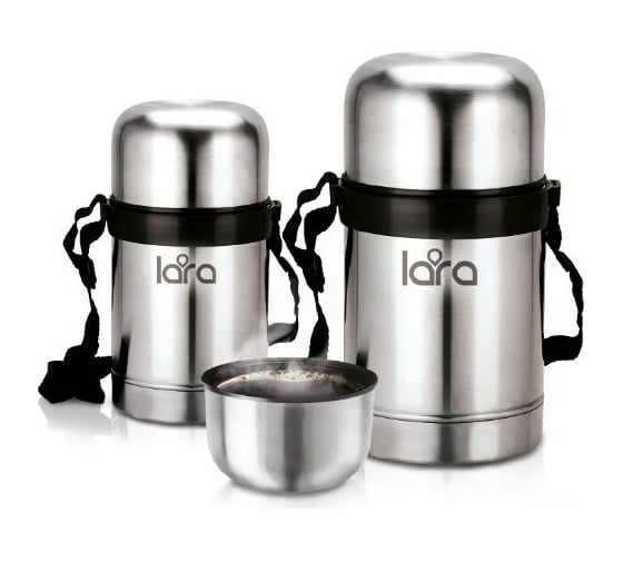 Изображение товара Стальной термос Lara 500 мл, ШИРОКАЯ ГОРЛОВИНА, КЛАПАН, ремешок, 2-е стенки, крышка-чашка LR04-50