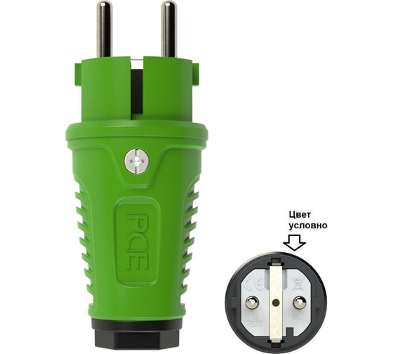 Изображение товара Кабельная вилка PCE 16A 220V 2P+E IP54 корпус зеленый, маркер черный 0511-us