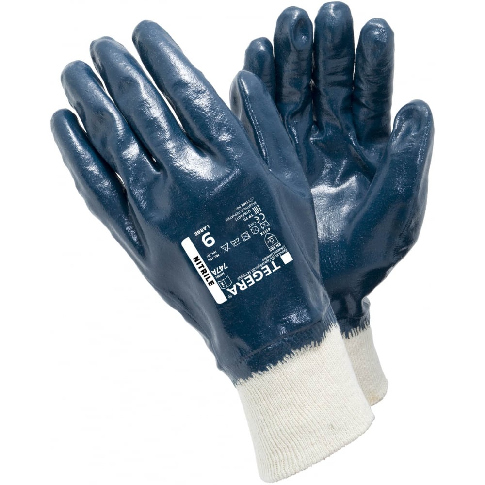 фото Нитриловые рабочие перчатки с обливом водо- и маслоотталкивающие tegera, размер 10 747а-10