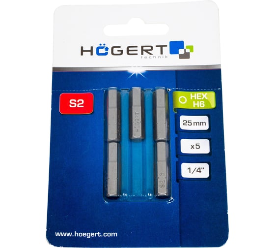 Изображение товара Биты HEX 6, 25 мм, 5 шт HOEGERT TECHNIK HT1S350