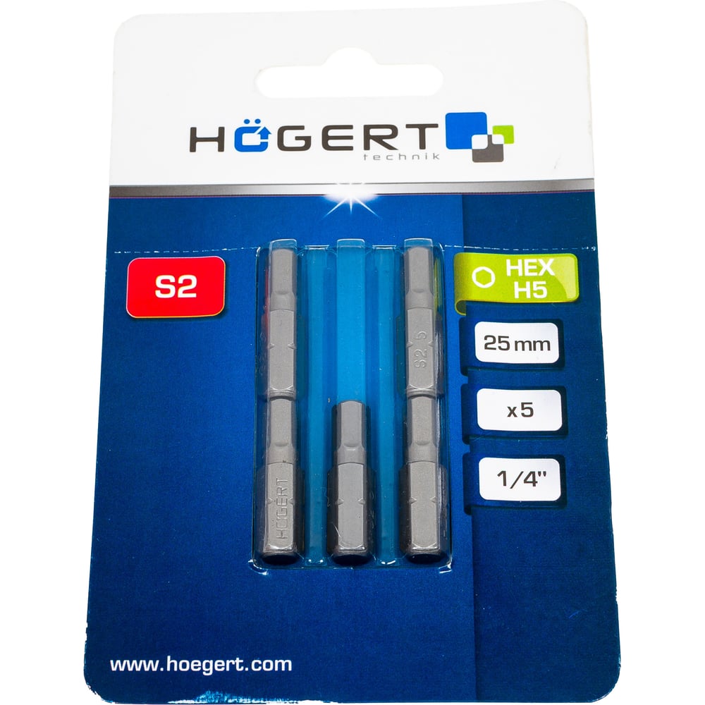 Изображение товара Набор из 5 штифтов HEX 25 мм HOEGERT TECHNIK HT1S349 для шуруповерта
