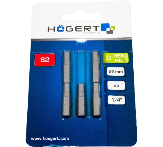 Изображение товара Биты HEX 5, 25 мм, 5 шт HOEGERT TECHNIK HT1S349