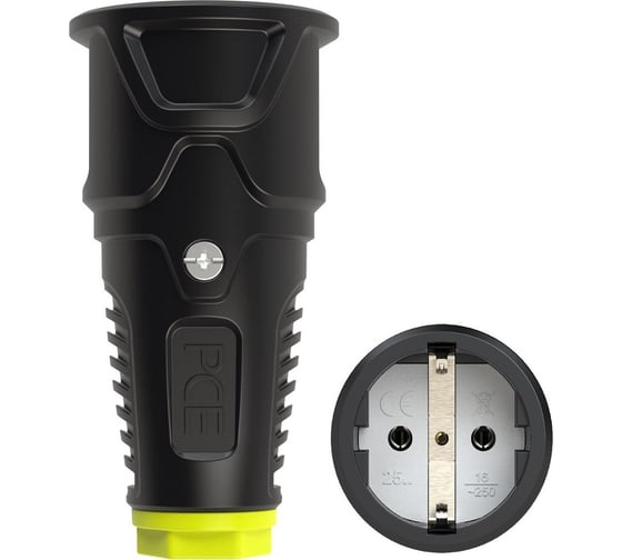 Изображение товара Кабельная розетка PCE 16A 220V 2P+E IP20 корпус черный, маркер желтый 2510-she