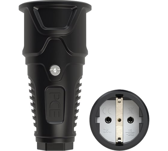 Изображение товара Розетка кабельная PCE 16A 220V 2P+E IP20 корпус черный, маркер черный 2510-ss