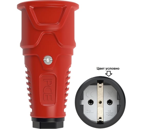 Изображение товара Розетка кабельная PCE 16A 220V 2P+E IP20 корпус красный, маркер черный 2510-rs