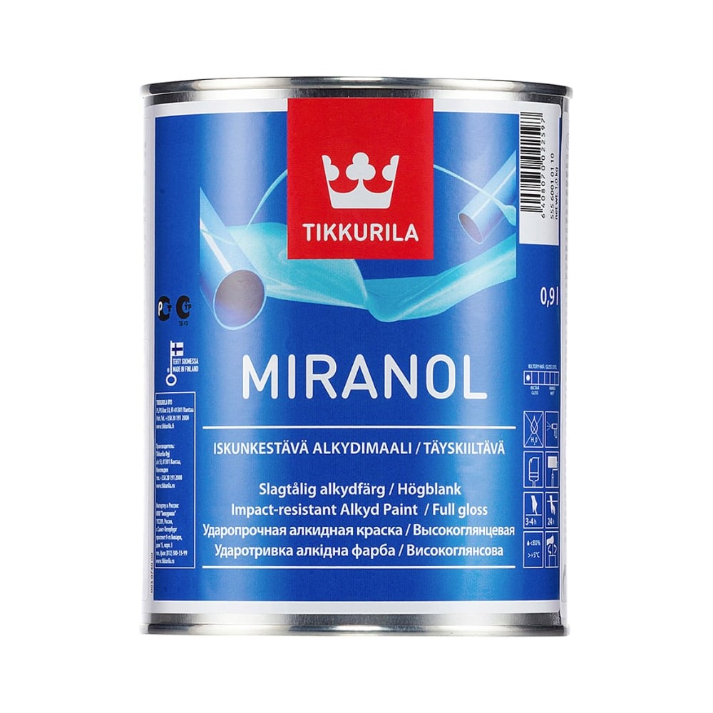 фото Алкидная эмаль tikkurila миранол тиксотропный база с 0,9 л.глянц. 22218