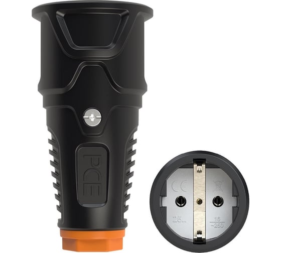 Изображение товара Кабельная розетка PCE 16A 220V 2P+E IP20 корпус черный, маркер оранжевый 2510-so