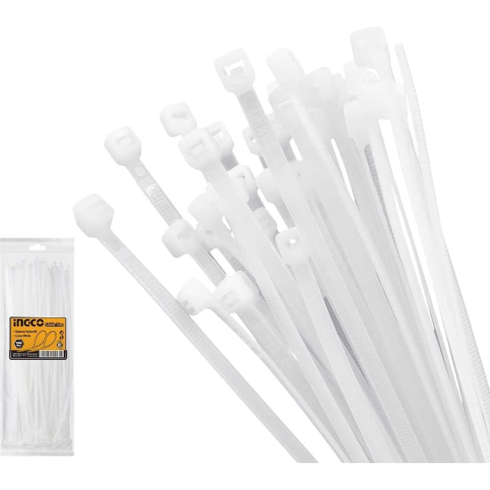 Изображение товара Нейлоновые стяжки INGCO 800х9 мм 100 штук для крепежа электропроводки