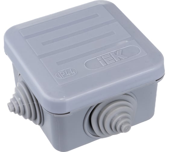Изображение товара Распаечная коробка IEK открытой проводки, 70x70x40, IP44, КМ41236, 4 гермоввода,защелкивающаяся крышка UKOZ11-070-070-040-K41-44