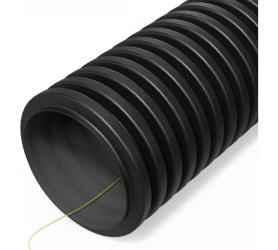 Изображение товара Гофрированная двустенная труба Промрукав ПНД, гибкая, тип 450, (SN34), стойкая к ультрафиолету, с зондом, черная, d32 мм, 100м. PR15.0320