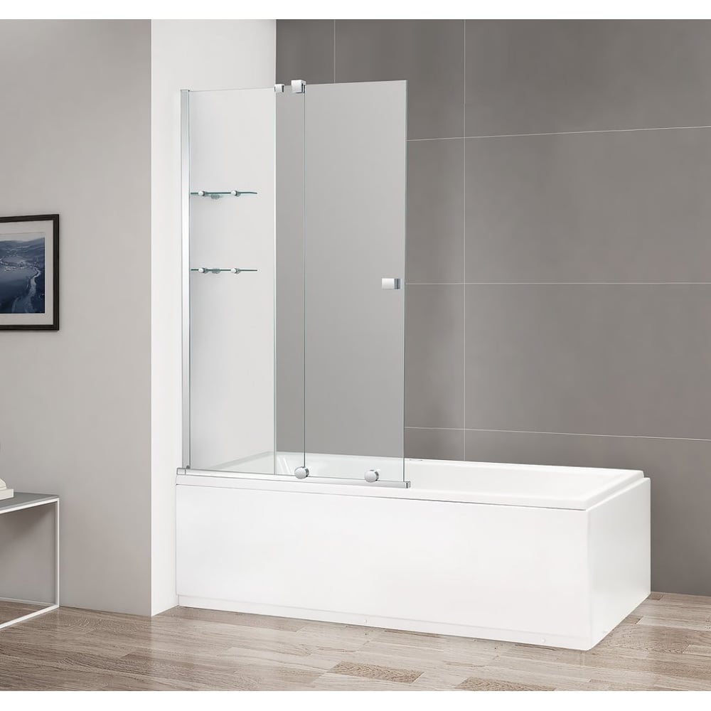 Изображение товара Шторка для ванной с полками Cezares STREAM-VFS-11-90/150-C-Cr из безопасного стекла