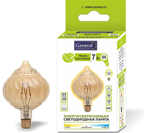 Изображение товара Светодиодная лампа General Lighting Systems FIL диммируемая G125S-7W-E27-2700K 687300