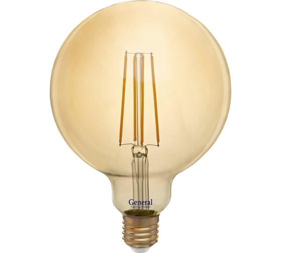 Изображение товара Светодиодная лампа General Lighting Systems Филамент прозрачный золотой E27 10Вт 1025Лм 2700К Теплый белый свет Шар GLDEN-G125S-10-230-E27-270 655310