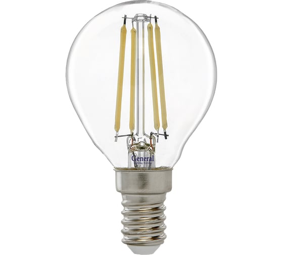 Изображение товара Светодиодная лампа General Lighting Systems Филамент прозрачный E14 7Вт 230В 530Лм 6500К Холодный белый свет Шар GLDEN-G45S-7-230-E14-6500 649904