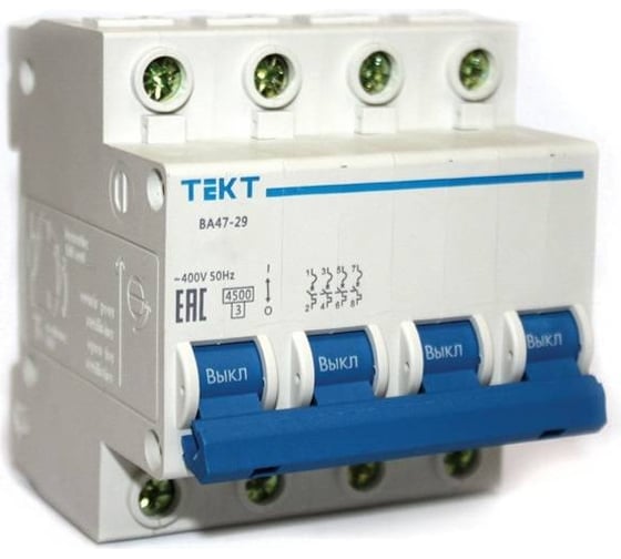 Изображение товара Автоматический выключатель МЭЗ ВА 47-29 4Р 6А D 4,5 кА TE46D