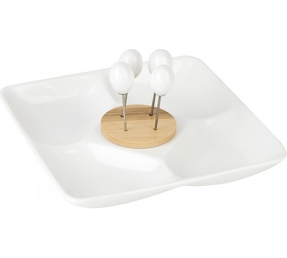 Изображение товара Менажница Nouvelle Naturel 4 секции, со шпажками, 20x20 см 0380040