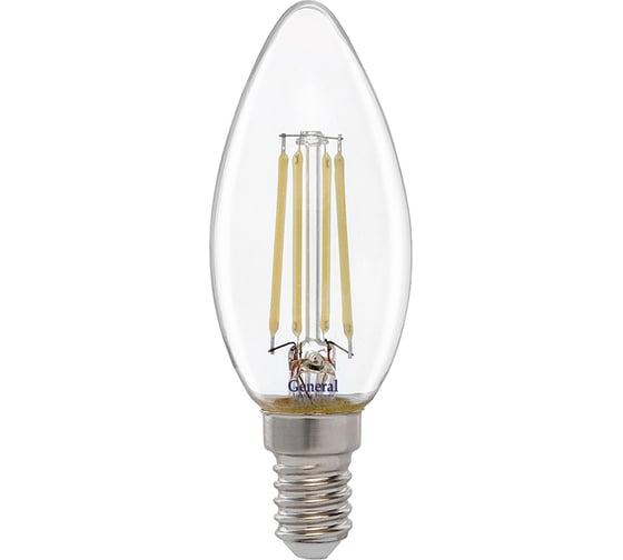 Изображение товара Светодиодная лампа General Lighting Systems Филамент прозрачный E14 7Вт 230В 490Лм 2700К Теплый белый свет Свеча GLDEN-CS-7-230-E14-2700 646500