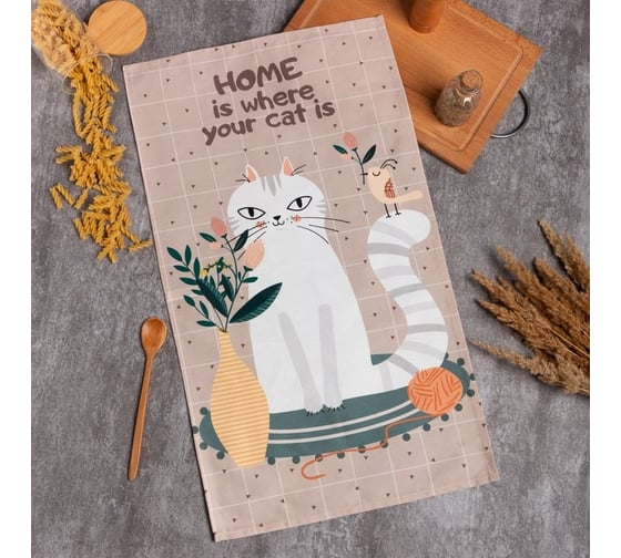 Изображение товара Полотенце Этель Белая кошечка 40x73 см, саржа, 100% хлопок, 190 г/м2 7635074