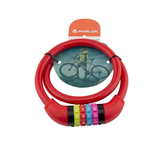 Изображение товара Тросовый замок Marlok ВС-Т диаметр 12 мм, длина 700 мм, красный, кодовый 018940