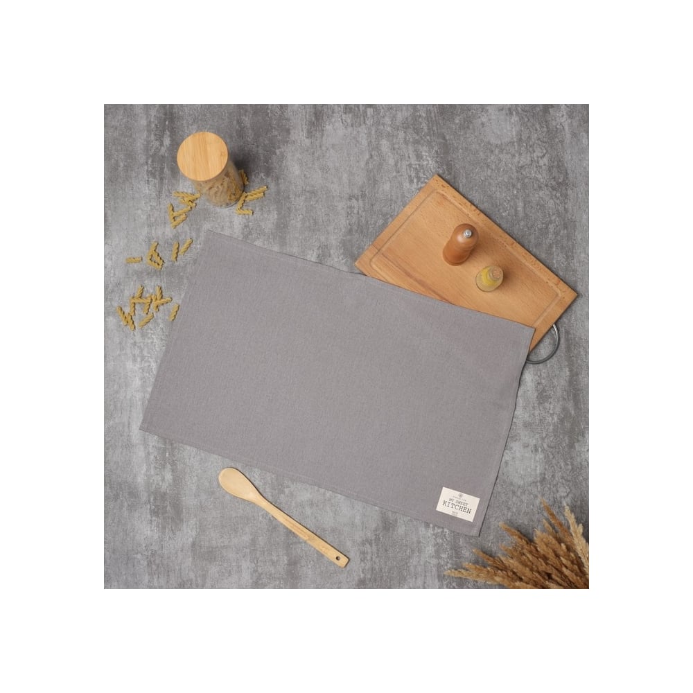 Изображение товара Полотенце Этель ECO серое 40x66 см из хлопка и льна, мягкое и впитывающее