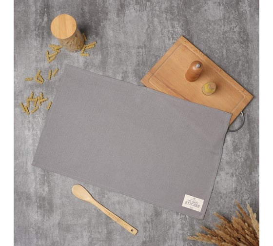 Изображение товара Полотенце Этель ECO, серый, 40x66 см, 70% хлопок, 30% лен, 190 г/м2 9631124