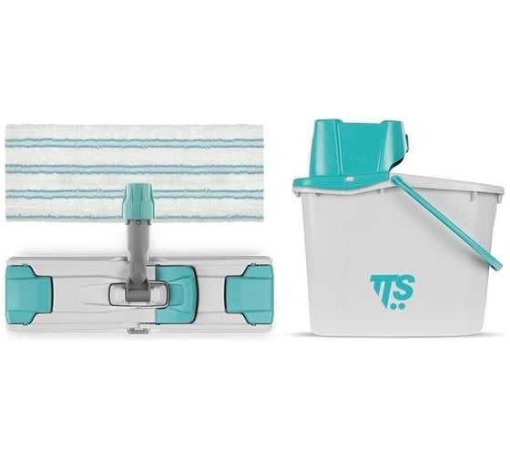 Изображение товара Набор TTS KIT UNI Junior 14 литров, ведро с отжимом с зелёной ручкой, рамка Uni Junior 35 см и моп Soft band 35 см 00005075VK01