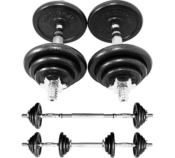 Изображение товара Гантели разборные PROIRON из чугуна с грифом, 2 шт по 10 кг Г2100Ч