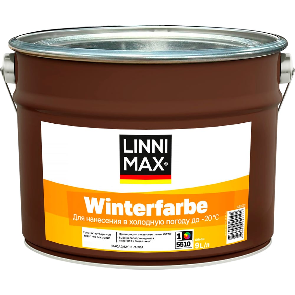 Изображение товара Краска органорастворимая для наружных работ LINNIMAX Winterfarbe / ВинтерФарбе База 1, 9 л 948105321 Изображение товара Краска органорастворимая для наружных работ LINNIMAX Winterfarbe / ВинтерФарбе База 1, 9 л 948105321