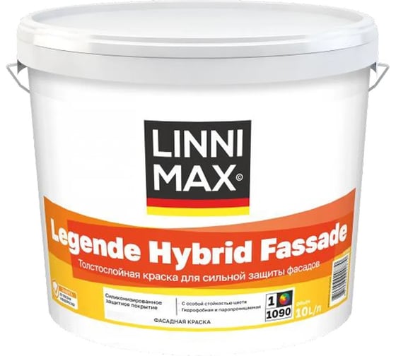 Изображение товара Силикон-модифицированная краска для наружных работ LINNIMAX Legende Hybrid Fassade/Легенде Гибрид Фасад (CAPAROL MURESKO PRO) База 3 9,4л 948105610