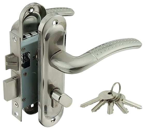 Изображение товара Замок врезной Marlok 50/LA02-ЦМВ70 межосевое 50 мм ключ/вертушка SN никель 010893