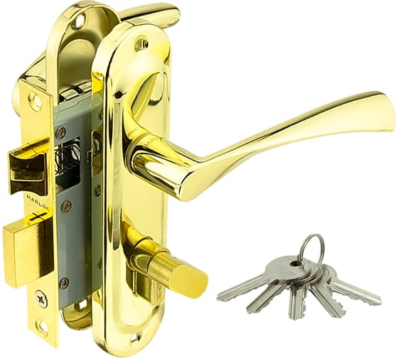 Изображение товара Замок врезной Marlok 50/L76-ЦМВ70 межосевое 50 мм ключ/вертушка PB золото 010905