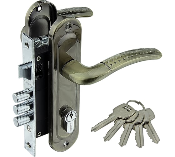 Изображение товара Замок врезной Marlok 61/LA02 3RB 3 ригеля межосевое 61,5 мм AB бронза 012741