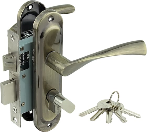 Изображение товара Замок врезной Marlok 50/L76-ЦМВ70 межосевое 50 мм ключ/вертушка AB бронза 010902